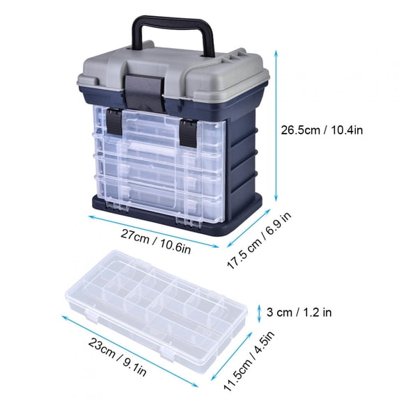 Nieyigj Multifunctional 4 Layers Fish Baits Lures Fishing Tackle Tools Container Box Case Organized Storage with 4 Internal Trays for Boat and Sea Angling 10.6 inches / 27 cm