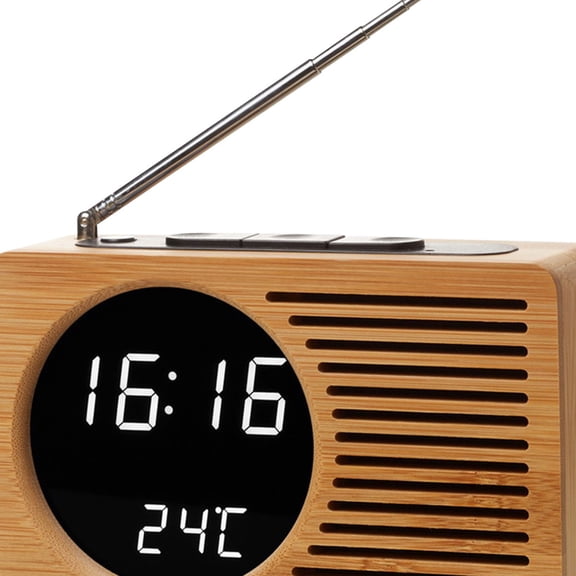 Nieyigj Multifunctional Bamboo Mirror Surface Digital Alarm Clock Radio with High Definition Large Screen White Light Modern Rectangle Wood Clock for Bedroom Tabletop