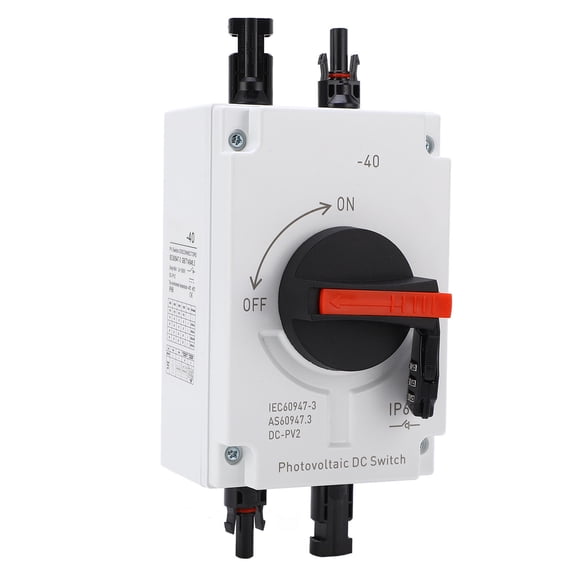 Nieyigj PV Solar Disconnect Switch 32A 4P IP66 Waterproof Photovoltaic Isolator Solar Switch with Password Lock DC1200V for RV Off Grid System, 10.24 inches / 26 cm[cite: 1]
