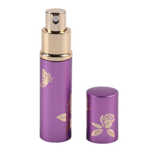Nieyigj Portable Empty Perfume Atomizer Spray Bottle 10ml (0.34 oz), Refillable Cosmetic Glass Inner Container with Aluminum Shell for Travel, Flower Pattern, Travel Accessories, Purple