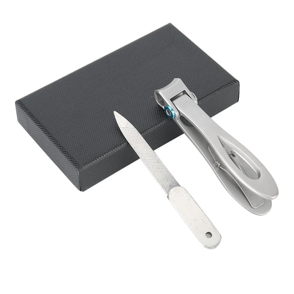 Nieyigj Premium 2-Piece Large Stainless Steel Nail Clipper and Trimmer Set with Nail File, Portable Pedicure and Manicure Tool Kit for Finger and Toe Care, Travel Ready, Silver (4.33 in / 11 cm)