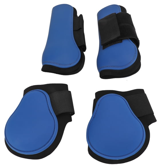 Nieyigj Premium 4pcs Horse Leg Guard PU Neoprene Horse Support Boots Set for Racing, Jumping, and Equestrian Training, Adjustable Hind and Front Leg Protection, Blue, L (10.63 inches / 27.00 cm)