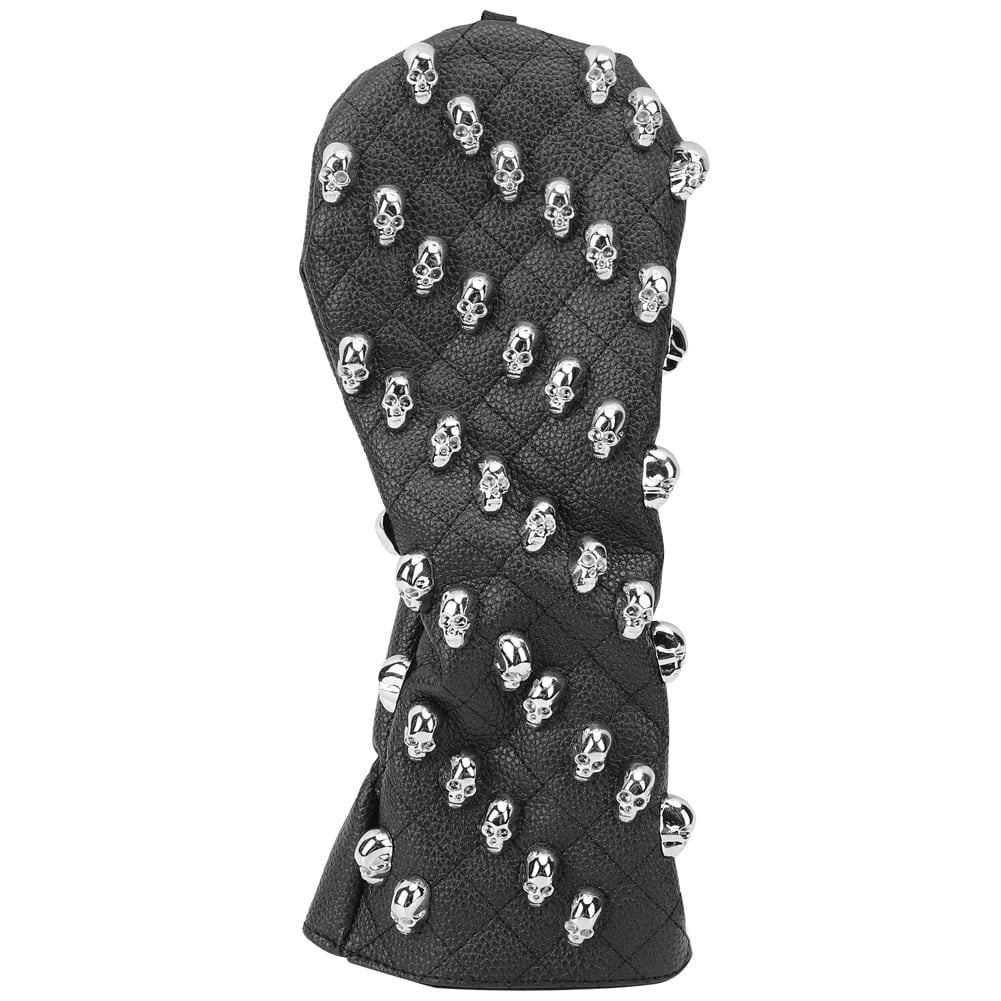 Nieyigj Premium PU Leather Skull Golf Club Head Cover for Fairway Woods, Water-Resistant Padded Protection, Medium Black (12.8 in / 32.5 cm) Headcover Accessory