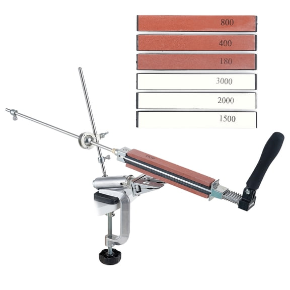 Nieyigj Professional Knife Sharpener System with 6 Whetstones, Desktop Clip-on Manual Tool Kit with 360-Degree Rotation & Fixed Angle, Alloy Construction (11.02 inches / 28 cm) - Silver