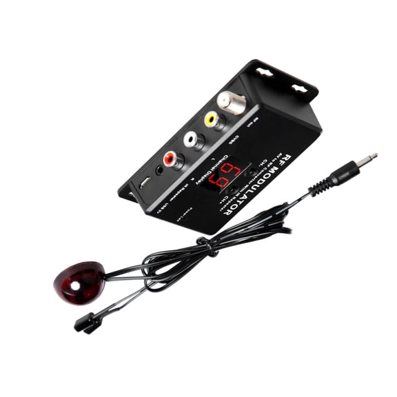 Nieyigj RF Modulator with IR Repeater Compact AV to RF Modulator Converter, VHF/UHF Operating Frequency, Channel 21-69 PAL NTSC Selectable, 75 Ohm Impedance Video Sound Carrier, USB 5V DC Powered