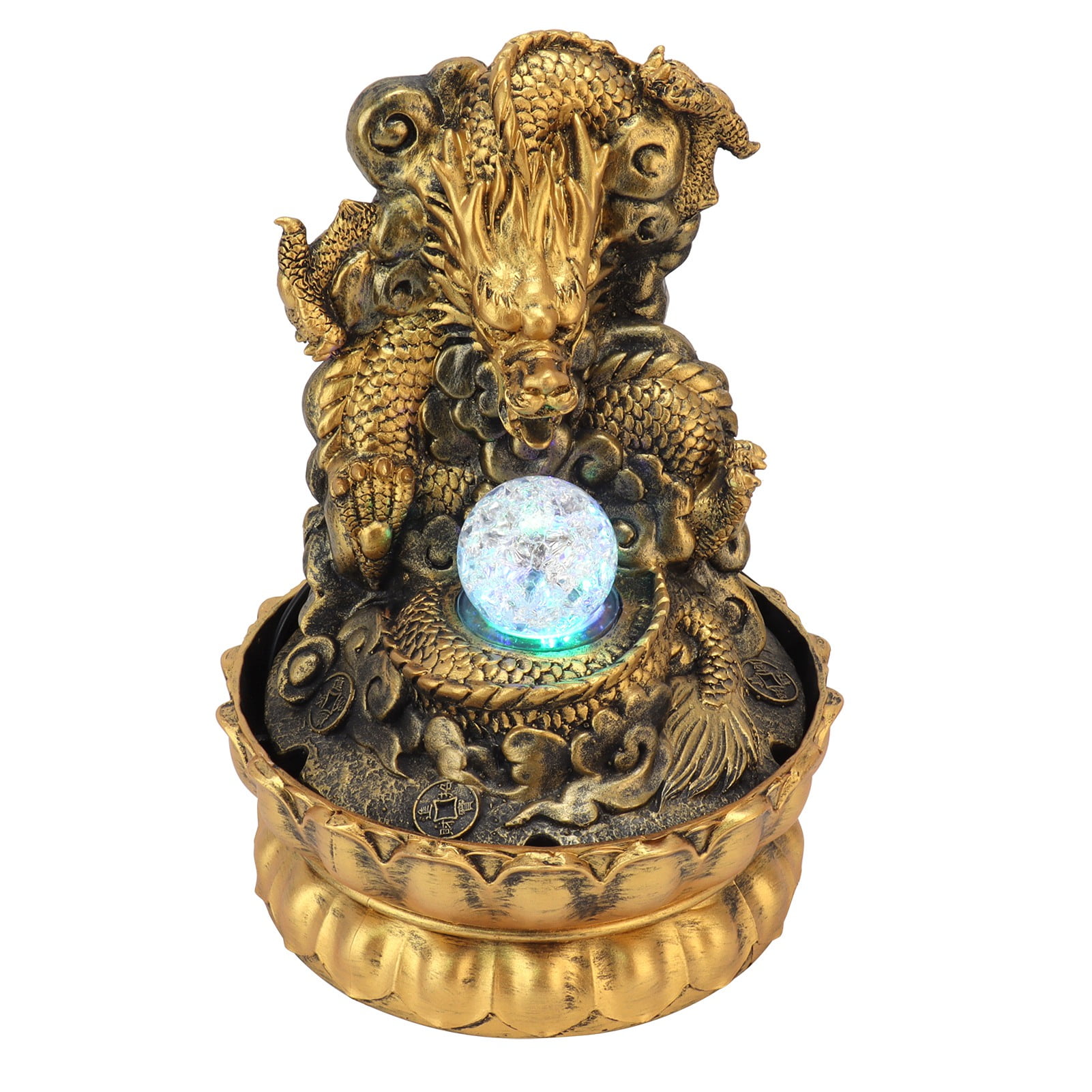 Nieyigj Resin Dragon Statue LED Desktop Water Fountain Home Office Decor, 11.02 inches / 28 cm (EU Plug 220V)
