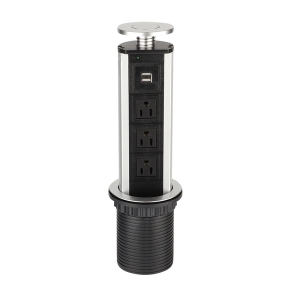 Nieyigj Retractable Power Strip Countertop Pop Up Desktop Electrical Outlet for Kitchen Conference Table Office Desk 3 AC Plugs 2 USB Ports Dual Unit 11x3 inches / 28x7.5 cm Black