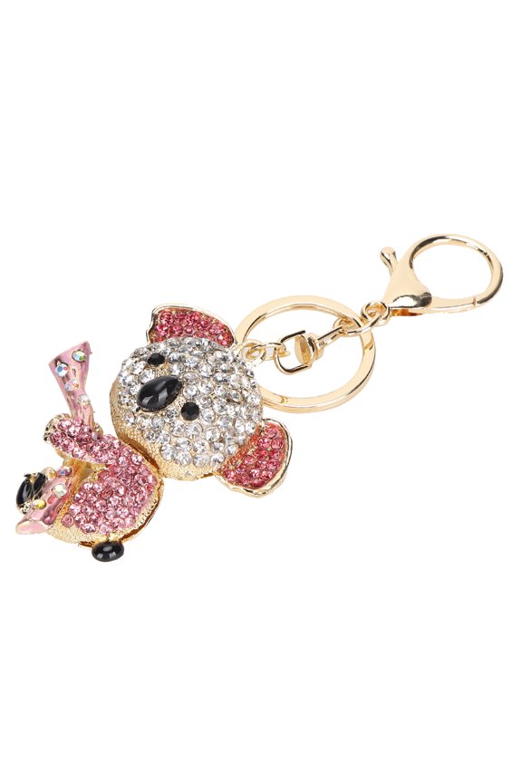 Rhinestone Koala Bear Keychain Gold Crystal Metal Pendant Small Gift Pink