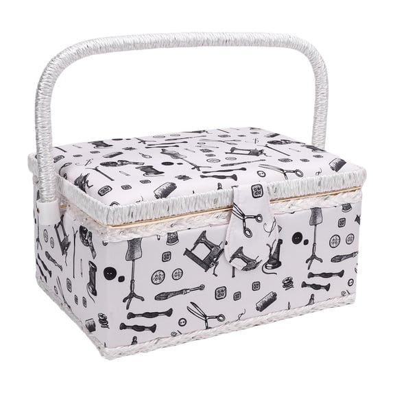 Nieyigj Sewing Kit Basket Needles Threads Pins Scissors Storage Box Organizer with Removable Plastic Tray, 9.84 in / 25 cm Length