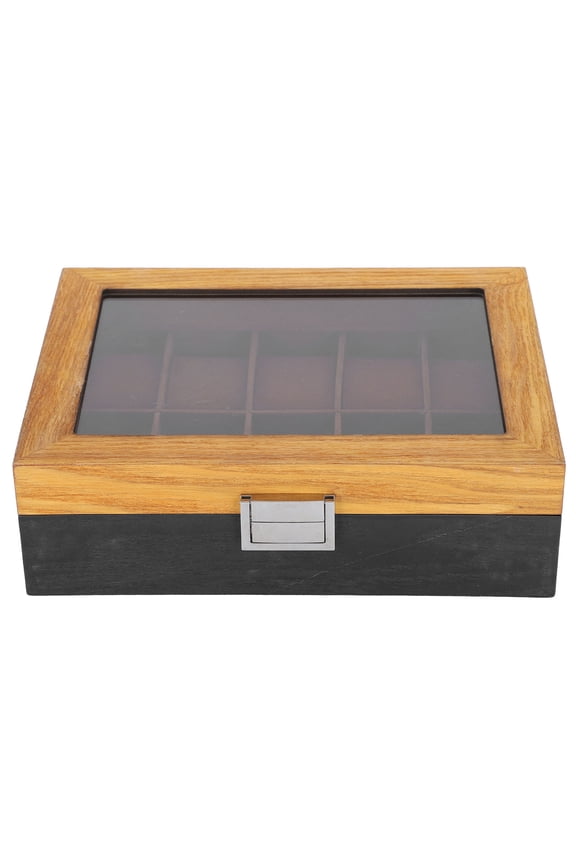 Solid Wood 10 Slot Watch Box Display Storage Case, Simple Classic Vintage Color Blocking Organizer for Precious Collections (10.4 inches / 26.4 cm)