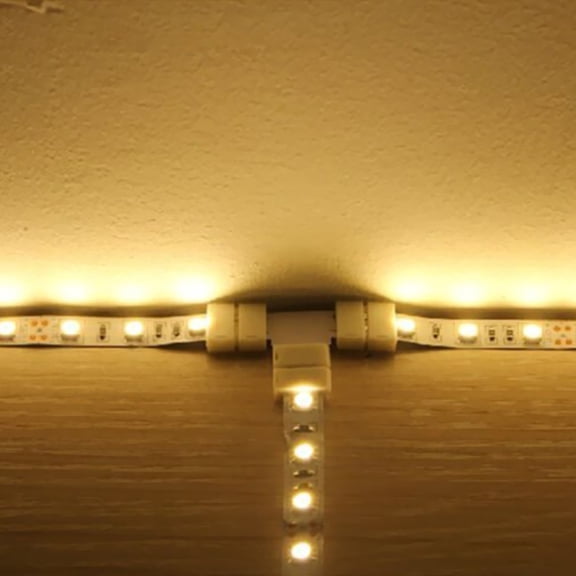 Nieyigj T Shape 4 Pins RGB LED Strip Connector Quick Splitter 10 Pack White for 10mm Wide Strips, Mini Portable PCB Material LED Accessories for Multi-Angle Lighting Extensions