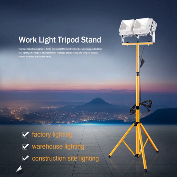 Nieyigj Telescopic Twin Head Tripod Stand for LED Flood Light Heavy Duty Adjustable Work Lamp Bracket for Construction Site Warehouse Outdoor Area Lighting Yellow and Black 23.62-59.06 Inches