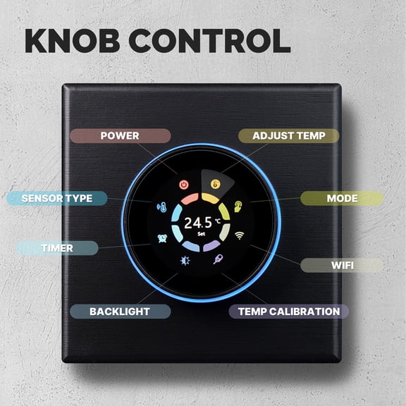Nieyigj Tuya WiFi Digital Display Intelligent Knob Temperature Controller Smart Thermostat For Water Floor Heating System Compatible with Alexa, Black, 3.4 inches / 8.6 cm[cite: 1]