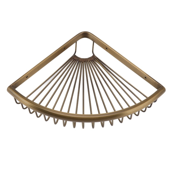 Nieyigj Vintage Brass Corner Shower Caddy Bathroom Triangular Storage Rack Organizer Shelf Wall Mount Basket for Bathtub, Antique Finish, 9.45 inches / 24 cm