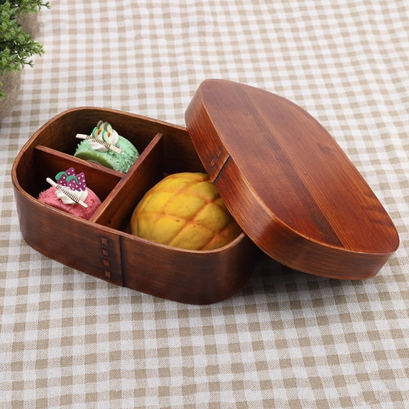 Nieyigj Vintage Natural Wooden Bento Box Japan Cedar Lunch Container with Removable Separator for Picnic Work, 7.09 x 4.72 x 2.17 Inches
