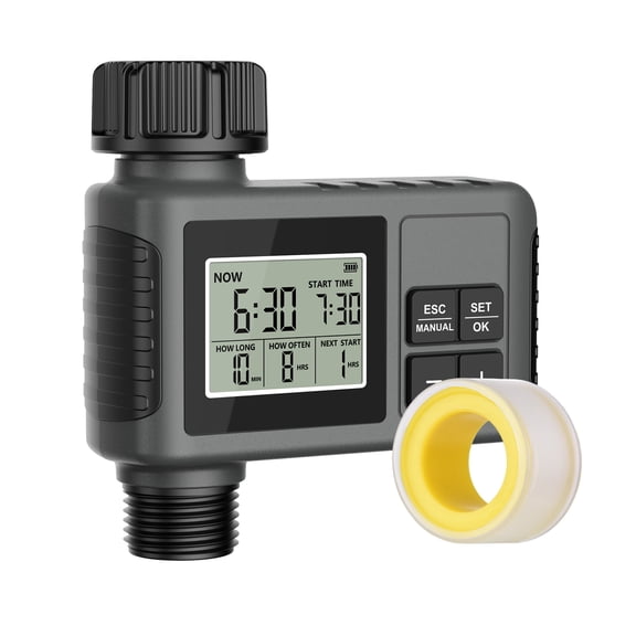 Nieyigj Water Timer Irrigation System Programmable Garden Watering Sprinkler 1 Outlet Intelligent Timing Valves Controller Rain Delay Large LCD Screen IPX5 Waterproof Black & Gray UK Standard