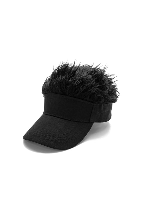 Wig Baseball Cap Funny SunVisor Hat Short Fake Hair Cap for Men Adults Bald People, Black Cap with Black Hair