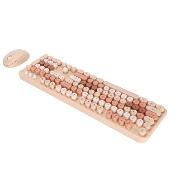 Nieyigj Wireless Keyboard Mouse 104 Keys Ergonomic Cute Desktop Game Keyboard Mouse Kit for Girls for Home Work Gaming Milk Tea Color