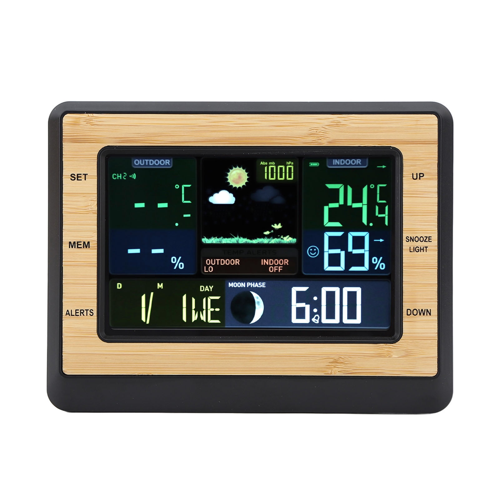 Nieyigj Wireless Weather Forecast Station Clock with Indoor Outdoor Remote Sensor, Digital Color Display Thermometer Humidity Monitor Pressure Alarm, 8.0 inches / 20.3 cm
