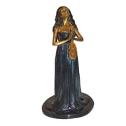 Nifao Lady With Violin Bronze Statue, Home Office Decor Sculpture, 11"L x 8"W x 23"H