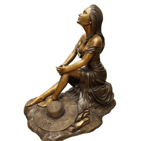 Nifao Lady on Stone Bronze Statue – Home Office Decor Sculpture, 33"L x 23"W x 34"H