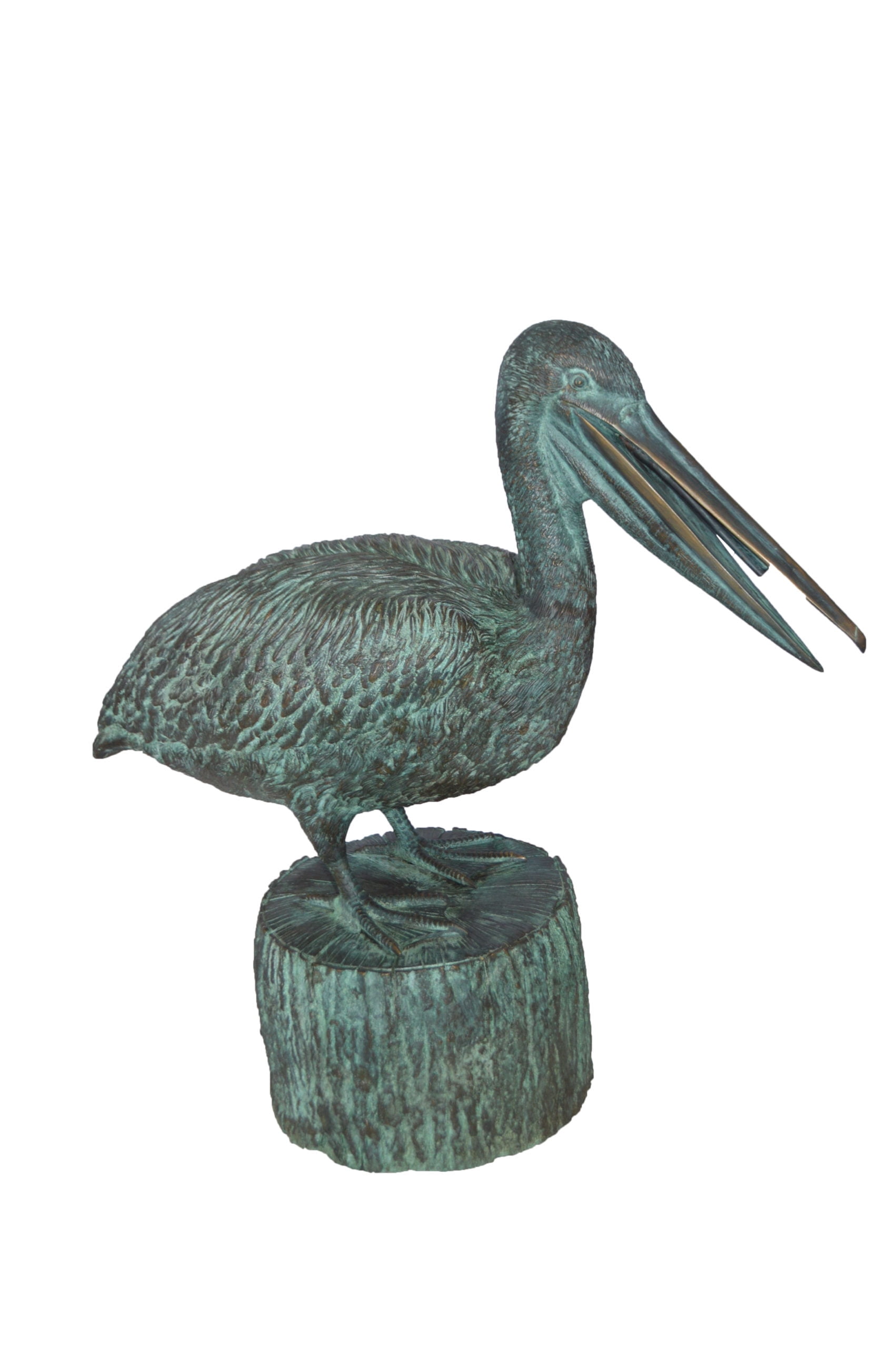 Nifao Pelican on a Tree Stump fountain bronze statue – Garden Outdoor Decor Sculpture, 30"L x 16"W x 46"H