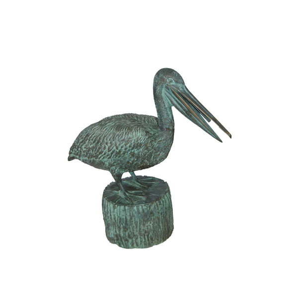 Nifao Pelican on a Tree Stump fountain bronze statue - Size: 30"L x 16"W x 46"H.