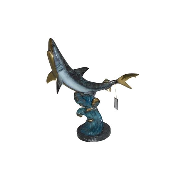 Nifao Shark Jumping off the water Bronze Statue  Home Decor Sculpture, 14"L x 24"W x 28"H