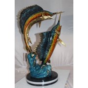 Nifao Two Sailfish fish Bronze Statue, Home Decor Sculpture, 20"L x 16"W x 34"H
