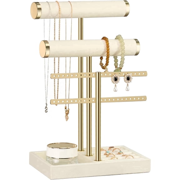 Niffgaff 3 Tier Bracelet Holder Display - Detachable T Bar Beige Velvet Bracelet Holder, Jewelry Holder Organizer for Bracelet, Necklace, Earrings, Rings