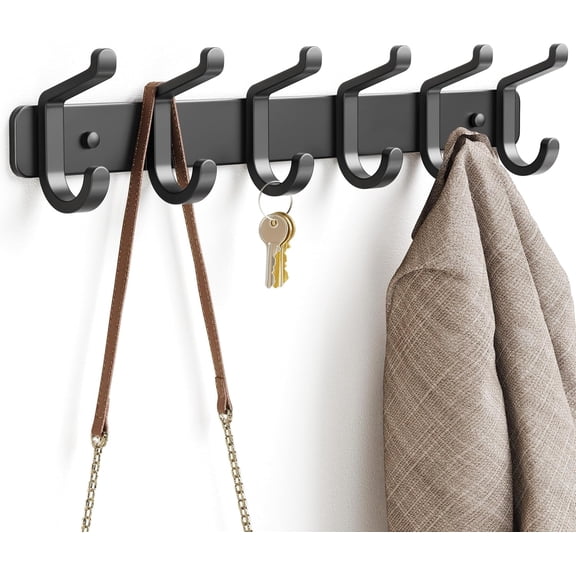 Niffgaff Coat Rack Wall Mounted Heavy-Duty: Metal Coat Hanger 6 Hooks for Hanging Hat, Clothes, Robe, Keys, Backpack, Bathroom Towels, Jacket, Purse - Closet, Door, Entryway, Mudroom (Black, 1 Pack)
