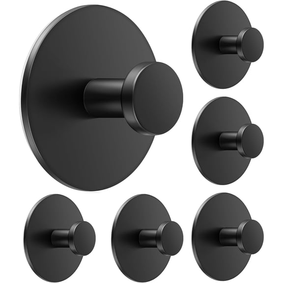 Niffgaff Towel Hooks for Bathroom Wall - Extra Sticky Stainless, Holds up to 12LB, Coat Hooks Wall Hooks, Adhesive Door Holder Hanger Shower Accessories, Matt Black Heavy Duty, 6 Pack