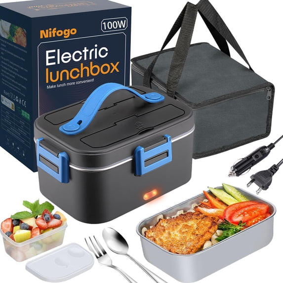 Nifogo 100W Portable Electric Lunch Box 1.8L – Food Warmer with Lunch Bag & Tableware for Home, Car, Office, Travel