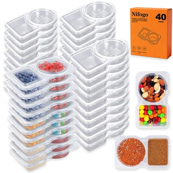Nifogo 20/40 Sets Reusable Snack Containers with Lids, Double Compartment Condiment Containers, BPA-Free Clear Plastic for Eco-Friendly Use