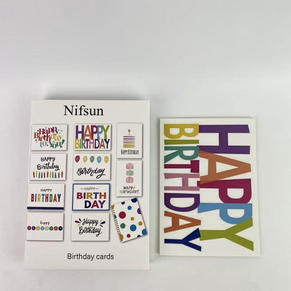 Nifsun Birthday cards,Happy Birthday Cards Bulk with Short Message Inside, 5x7 Inch Thick Card Stock Assorted Birthday Cards with Envelopes,6 Unique Designs Birthday Cards for Men and Women - 6 pcs