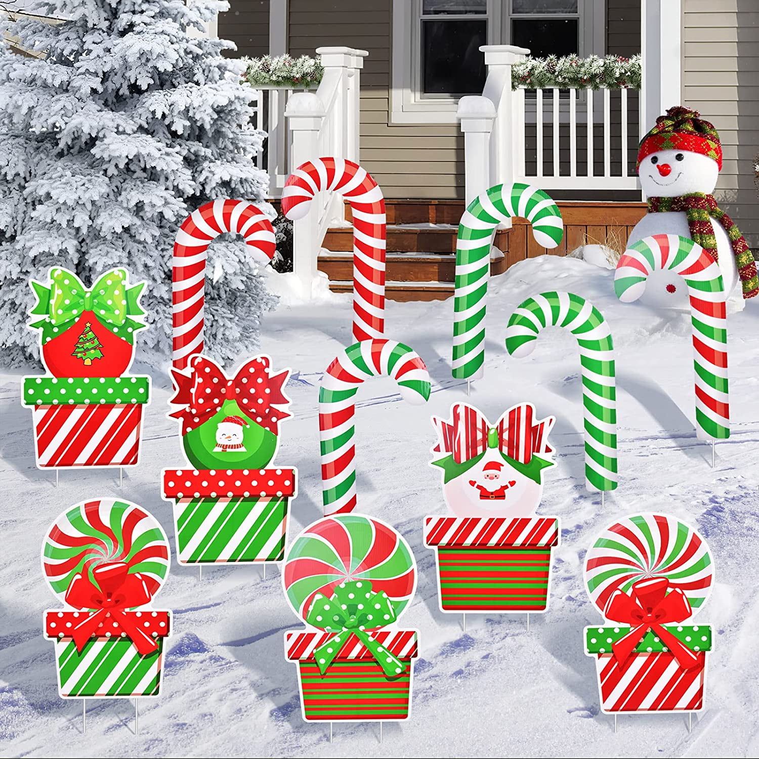 Nifti Nest 12 Pack Christmas Candy Cane Yard Signs Deorations with ...