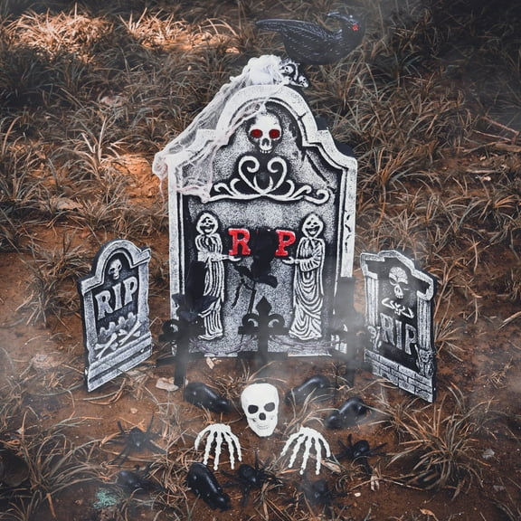 Nifti Nest 26 Pcs Halloween Decorations Graveyard Tombstones, Halloween Yard Decorations, Home Outdoor Party Favors