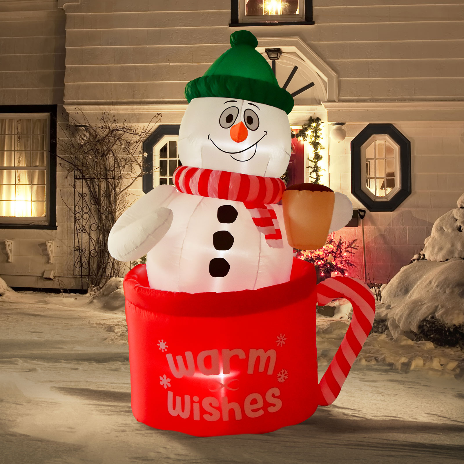 Nifti Nest 4 Ft Long x 6 Ft Tall Christmas Inflatables Snowman in Frosty Mug with Built-in LED Lights, Christmas Blow Up Yard Decorations for Holiday Lawn, Garden, Christmas Decorations - image 1 of 8