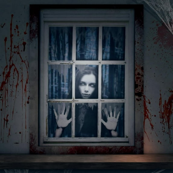 Nifti Nest 47"L x 31"W Halloween Female Ghost Curtain,Scary Skeleton Door Cover,Window and Wall Cover Indoor Outdoor Decoration,Party Favor