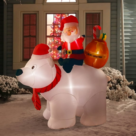 Outdoor Polar Bear Santa Bearing Gifts Blow Up Christmas Yard Inflatable, 6'