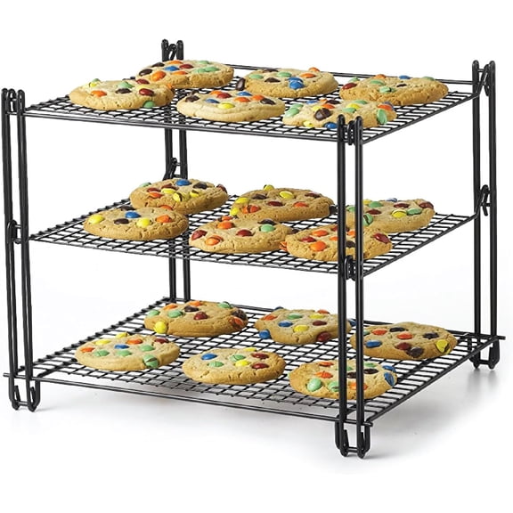 Nifty 3-Tier Cooling Rack  Non-Stick Coating, Wire Mesh Design, Dishwasher Safe, Collapsible Kitchen Countertop Organizer, Use for Baking Cookies, Cakes, Pies