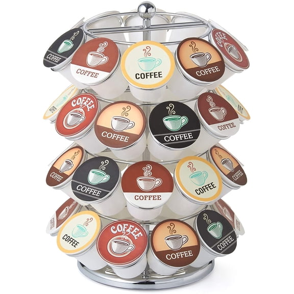 Nifty K Cup Holder  Compatible with K-Cups, Coffee Pod Carousel | 40 K Cup Holder, Spins 360-Degrees, Lazy Susan Platform, Modern Chrome Design, Home or Office Kitchen Counter Organizer