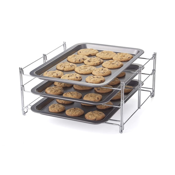 Nifty Solutions 3-Tier Insert with 3 Non-Stick Cookie Sheets Baking Rack, One Size, Charcoal and Chrome