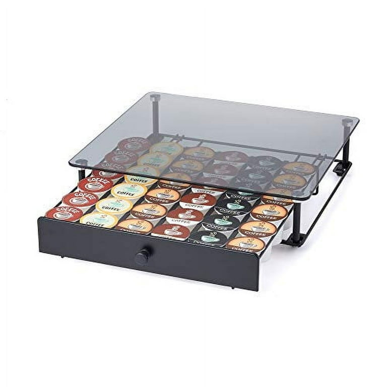 Nifty Solutions K Cup Stand Black Rolling Coffee Pod Drawer with Tempered Glass 36 Pod Capacity Walmart