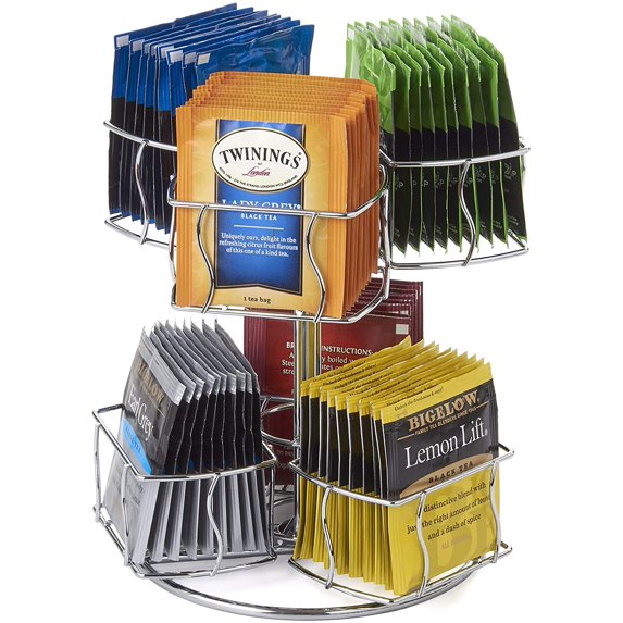 Nifty Solutions Tea Bag Spinning Carousel – 6 Compartments, 60 Tea Bags Storage, Chrome