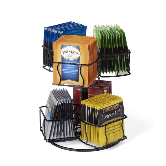 Nifty Tea Bag Spinning Carousel – 6 Compartments, Lazy Susan Platform, 6.75" Diameter, Steel, Black