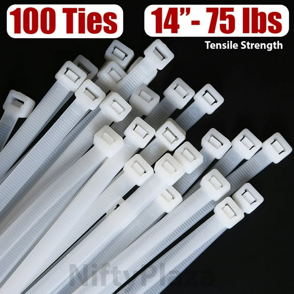 NiftyPlaza 14 Inch Cable Ties, 75 Pounds TENSILE Strength Premium Grade, 100 Zip Ties