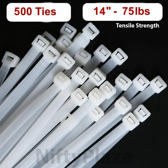 NiftyPlaza 14 Inch Cable Ties, 75 Pounds TENSILE Strength Premium Grade, 500 Zip Ties