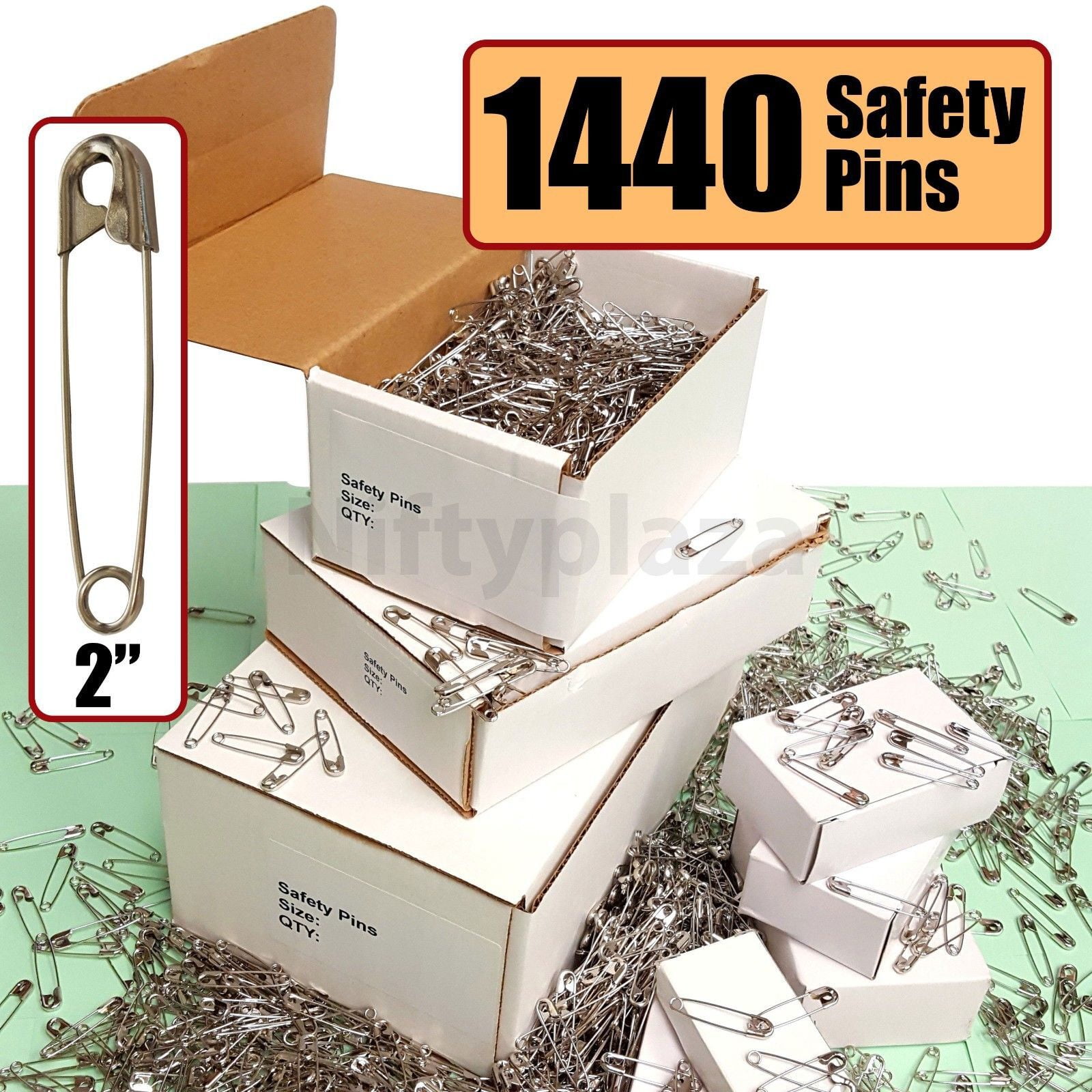 NiftyPlaza 1440 Extra Large Safety Pins, Size 2, High-Grade Steel, Nickel Plated, Rust Resistant, for Crafting