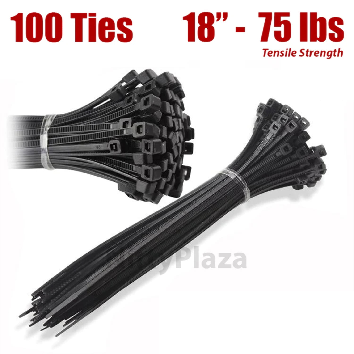 NiftyPlaza 18 Inch Cable Zip Ties - 100 Pack - 75 lbs TENSILE Strength ...